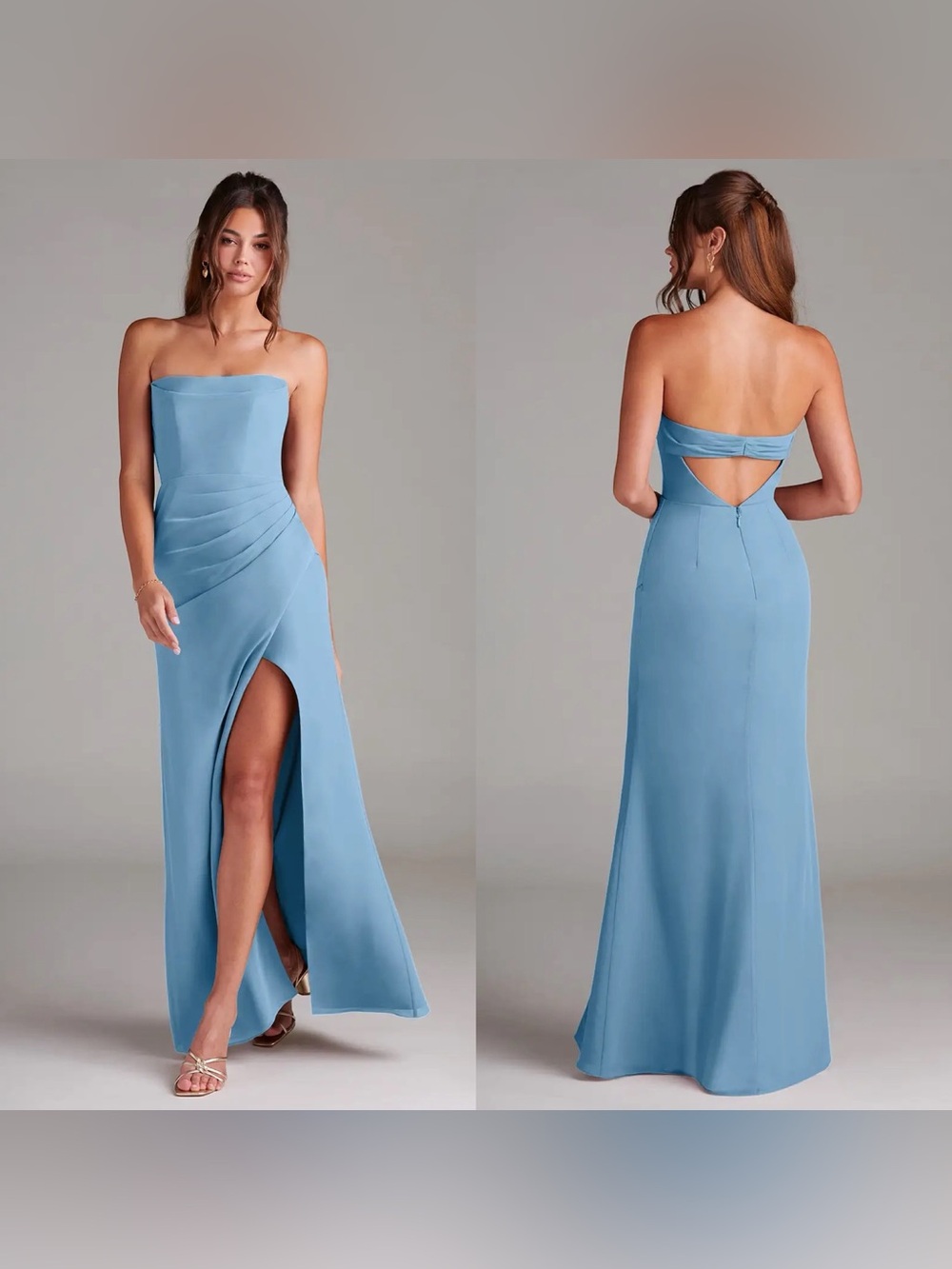 Azazie Leonis Strapless Chiffon Convertible Dress in Steel Blue NWT! size 6